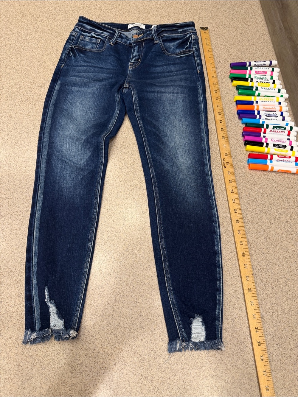 KanCan Signature Dark Blue Distressed Ankle Skinny Jeans low rise size 27